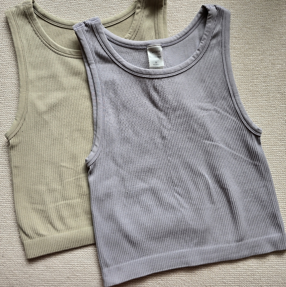 Women's Ribbed Tank Tops - Gray / Purple